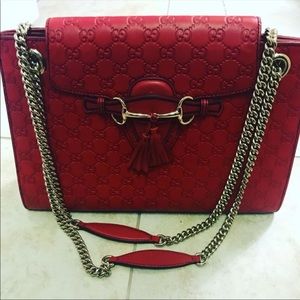 Red leather Gucci Micro Emily gg guccissima
